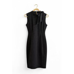 New Calvin Klein Sheath Dress Bow Neck Sleeveless Black Size 6 Elegant Cocktail